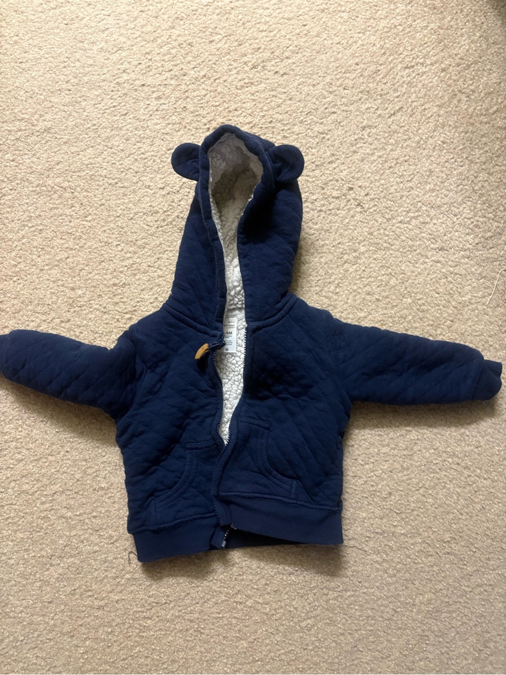 Carters Baby Boy 6-9 months Navy Bear-Ear Quilted Baby Hoodie